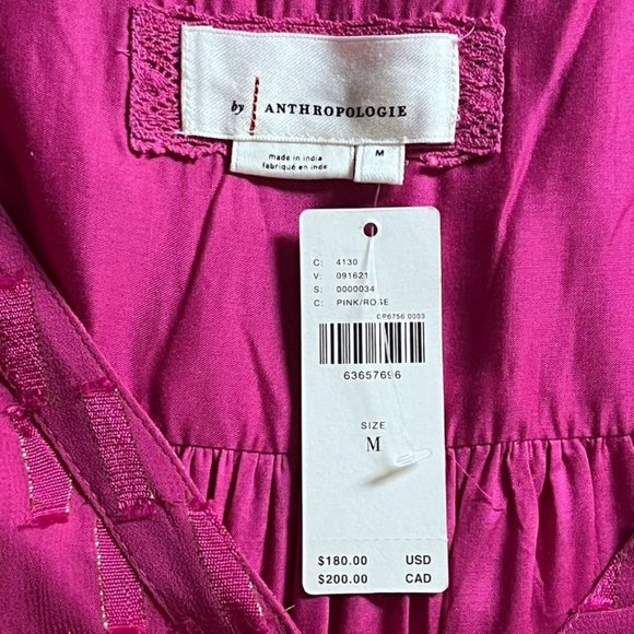 Anthropologie Fuchsia Gold Thread Button Front Long Sleeve Maxi Dress Size M NWT - Picture 4 of 8